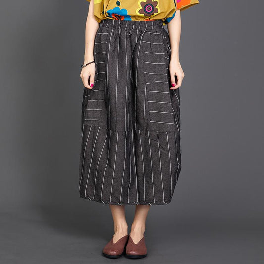 Stripe Baggy Women Elastic Waist Loose Skirt