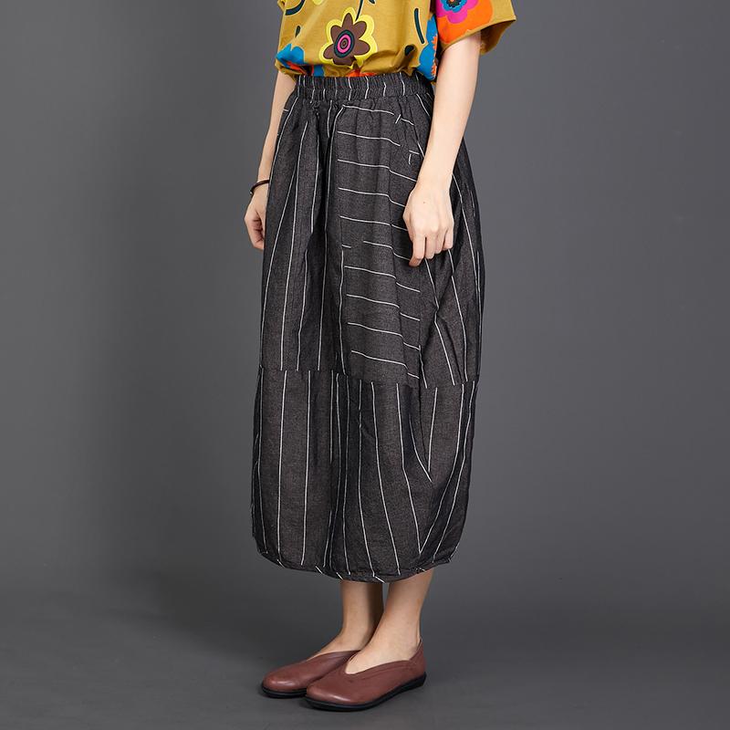 Stripe Baggy Women Elastic Waist Loose Skirt