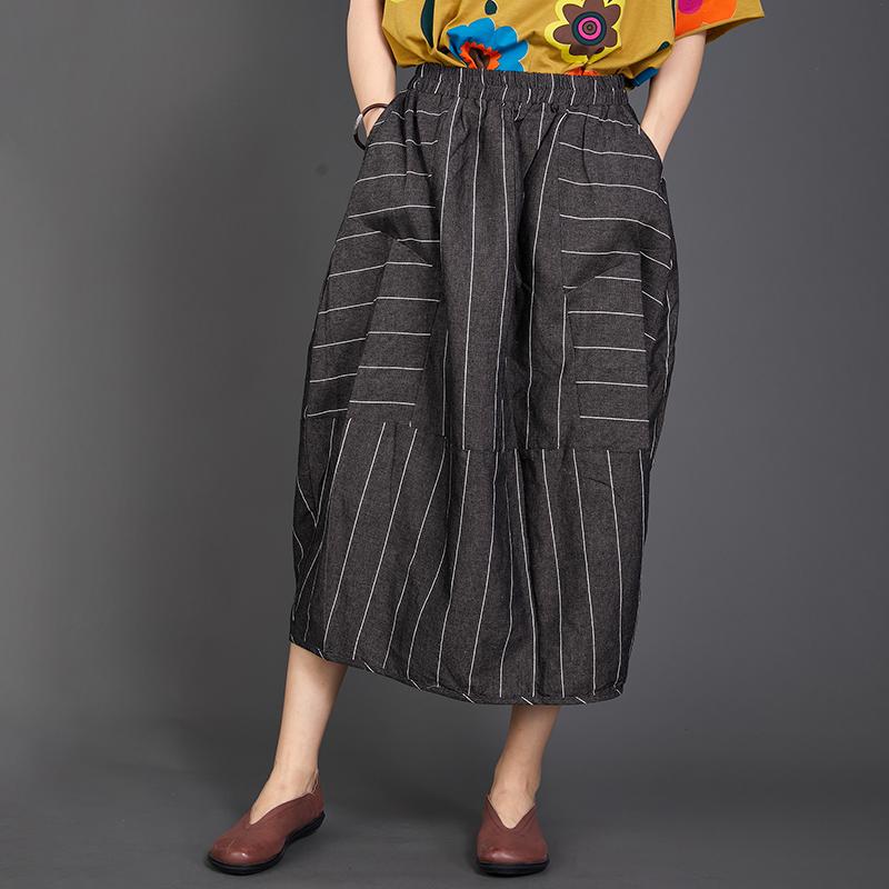 Stripe Baggy Women Elastic Waist Loose Skirt