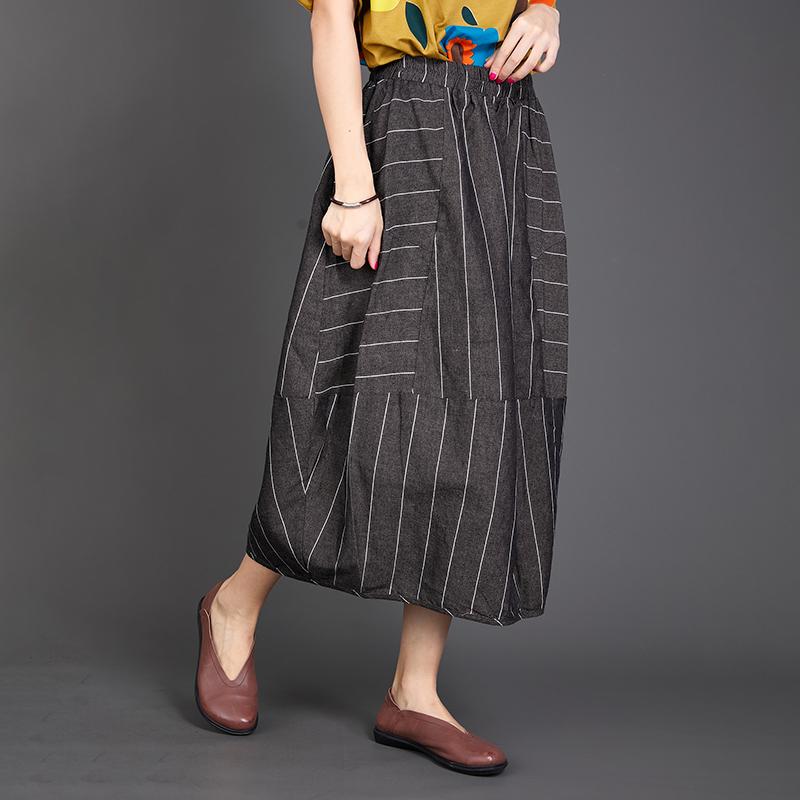 Stripe Baggy Women Elastic Waist Loose Skirt