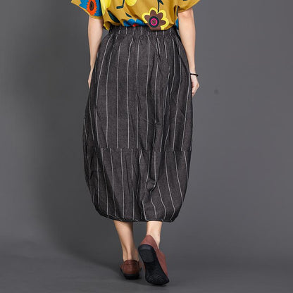 Stripe Baggy Women Elastic Waist Loose Skirt