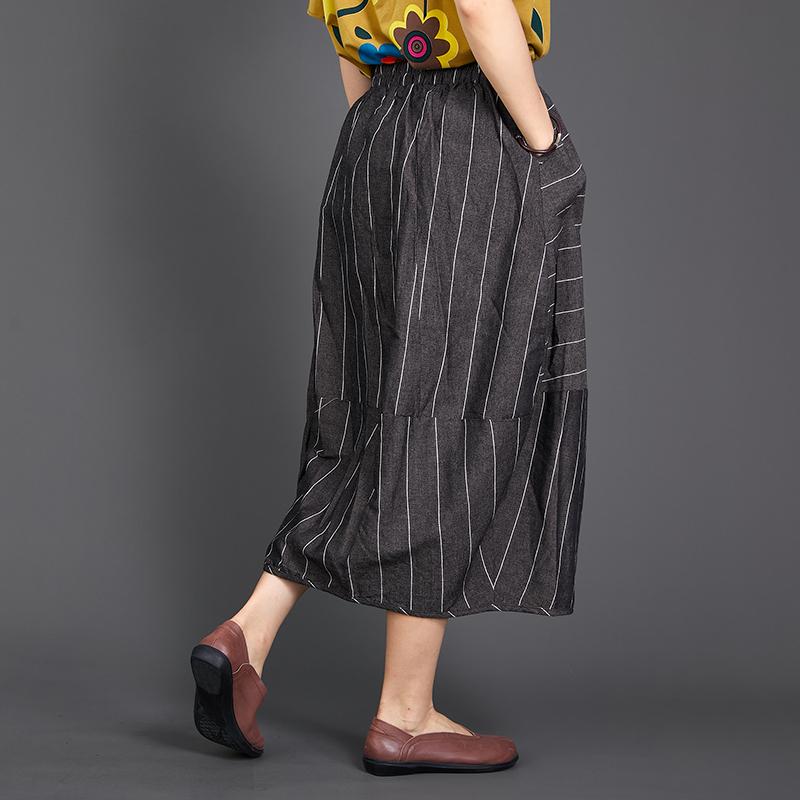 Stripe Baggy Women Elastic Waist Loose Skirt