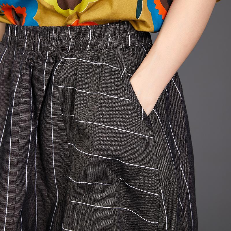 Stripe Baggy Women Elastic Waist Loose Skirt