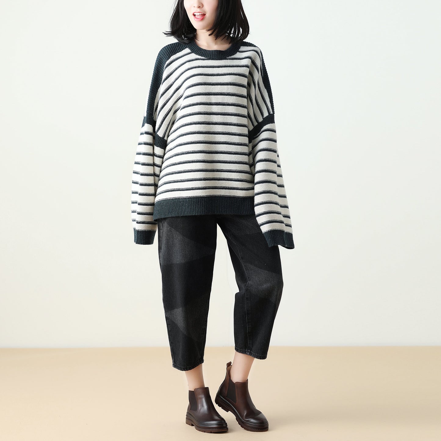 Stripe Drop Shoulder Loose Casual Top