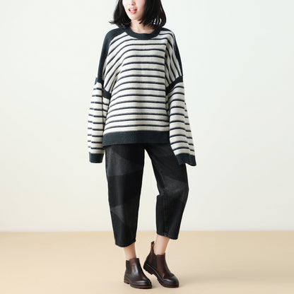 Stripe Drop Shoulder Loose Casual Top