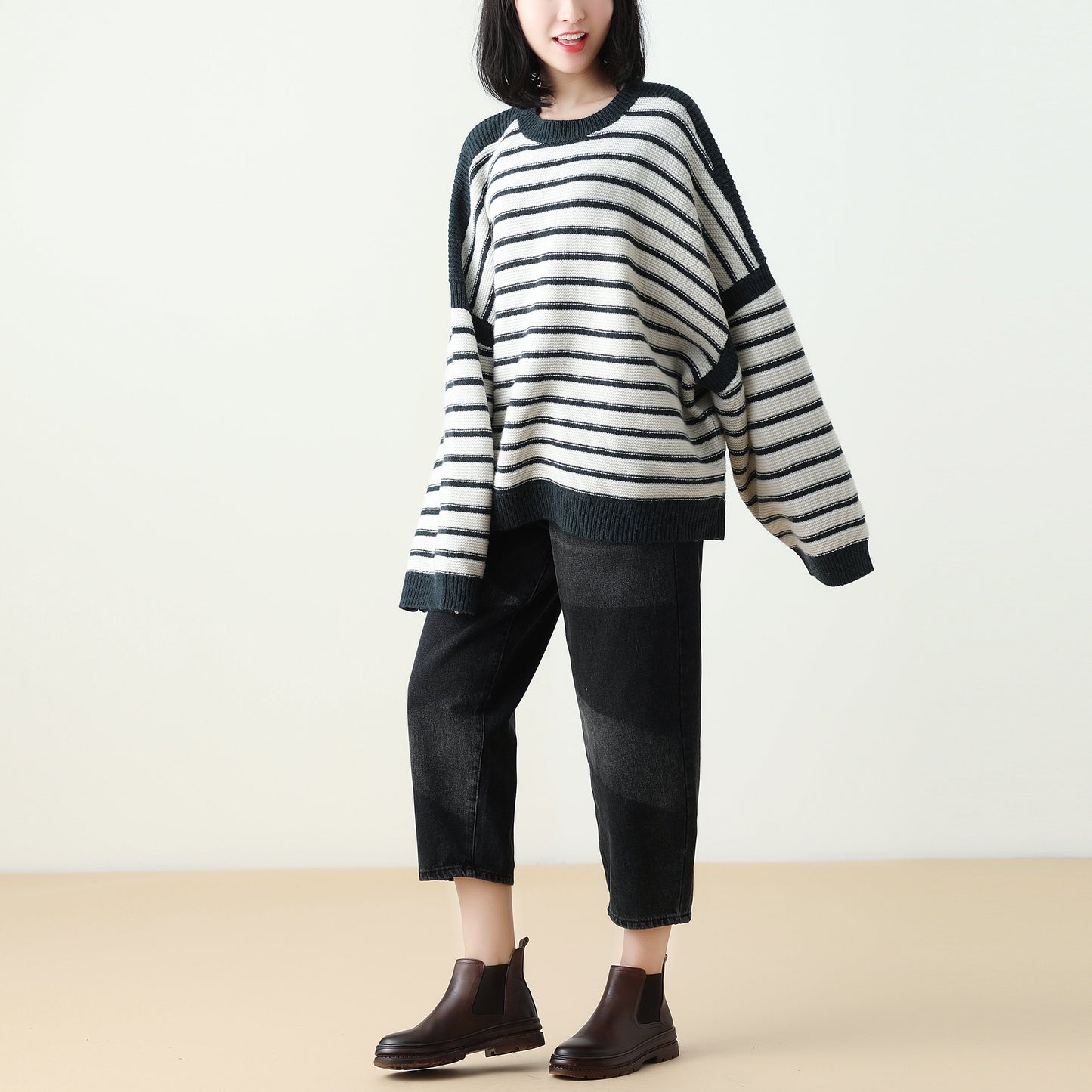 Stripe Drop Shoulder Loose Casual Top