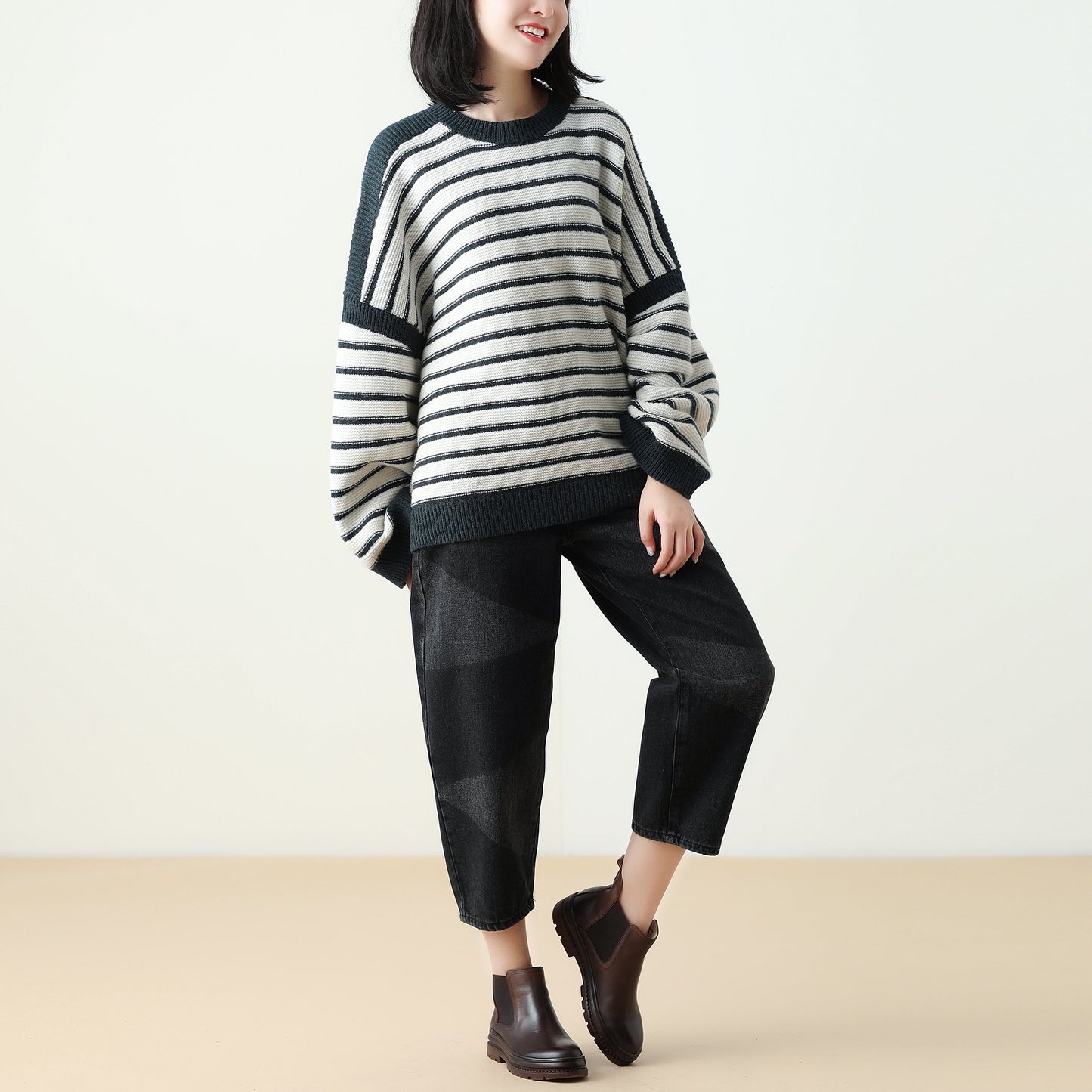 Stripe Drop Shoulder Loose Casual Top
