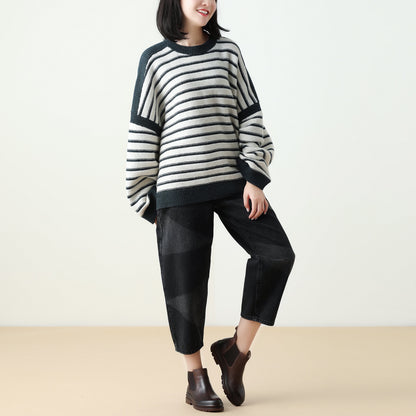 Stripe Drop Shoulder Loose Casual Top
