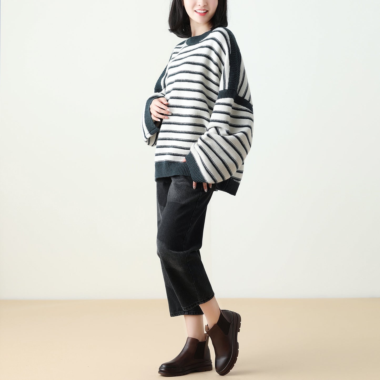 Stripe Drop Shoulder Loose Casual Top
