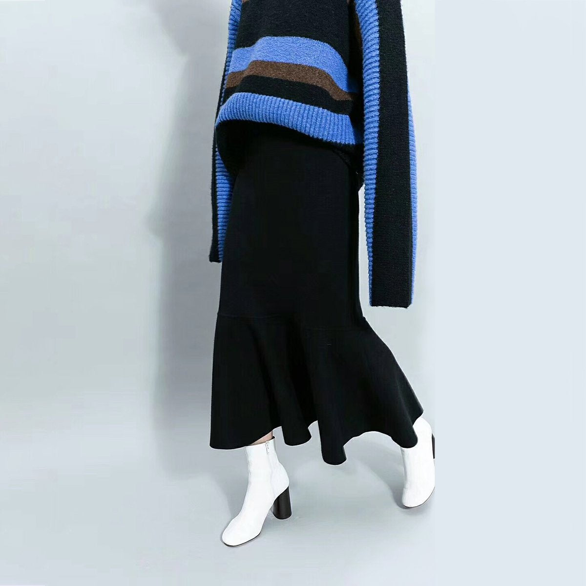 Stripe Split Sleeves With Buttons Loose Sweater