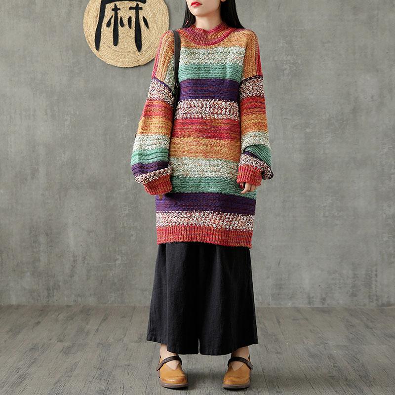 Stripe Women Long Straight Rainbow Sweater