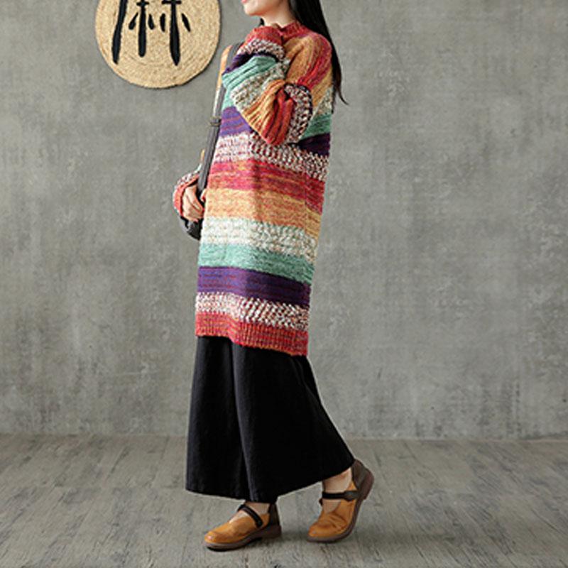 Stripe Women Long Straight Rainbow Sweater