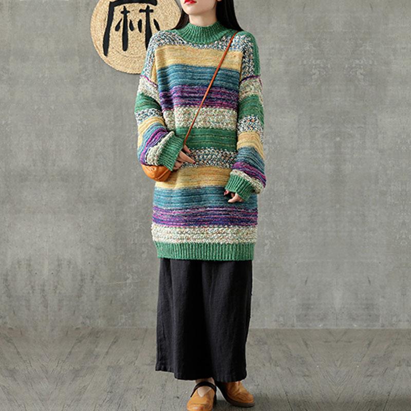 Stripe Women Long Straight Rainbow Sweater
