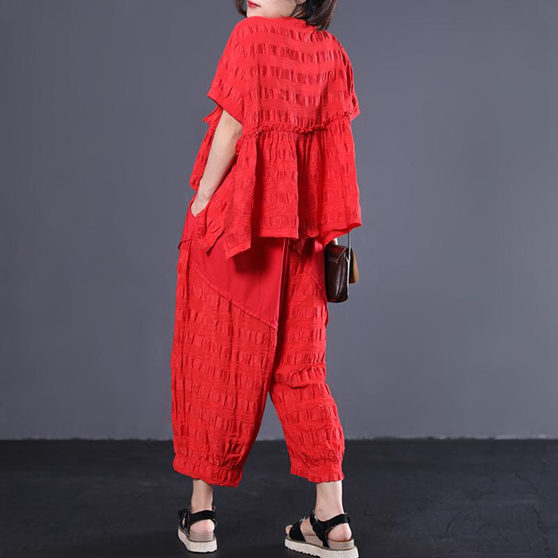 Striped Short Sleeve Cotton Round Neck Blouse