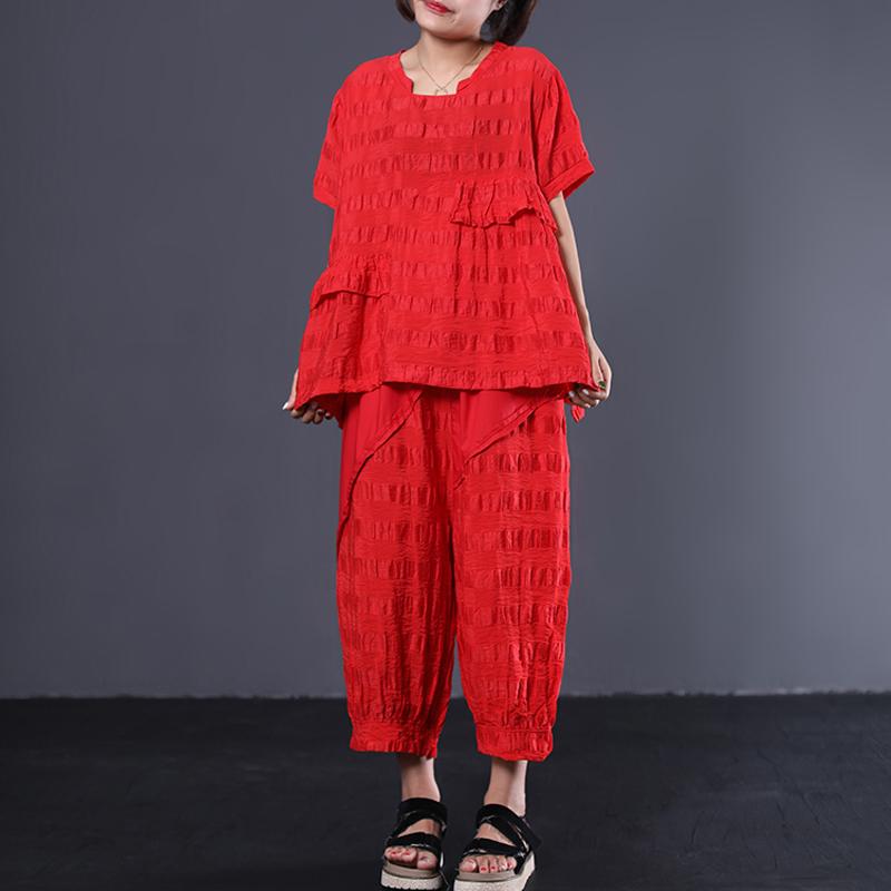 Striped Short Sleeve Cotton Round Neck Blouse