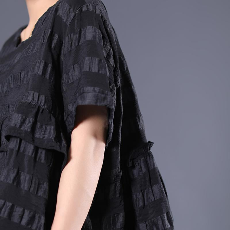 Striped Short Sleeve Cotton Round Neck Blouse