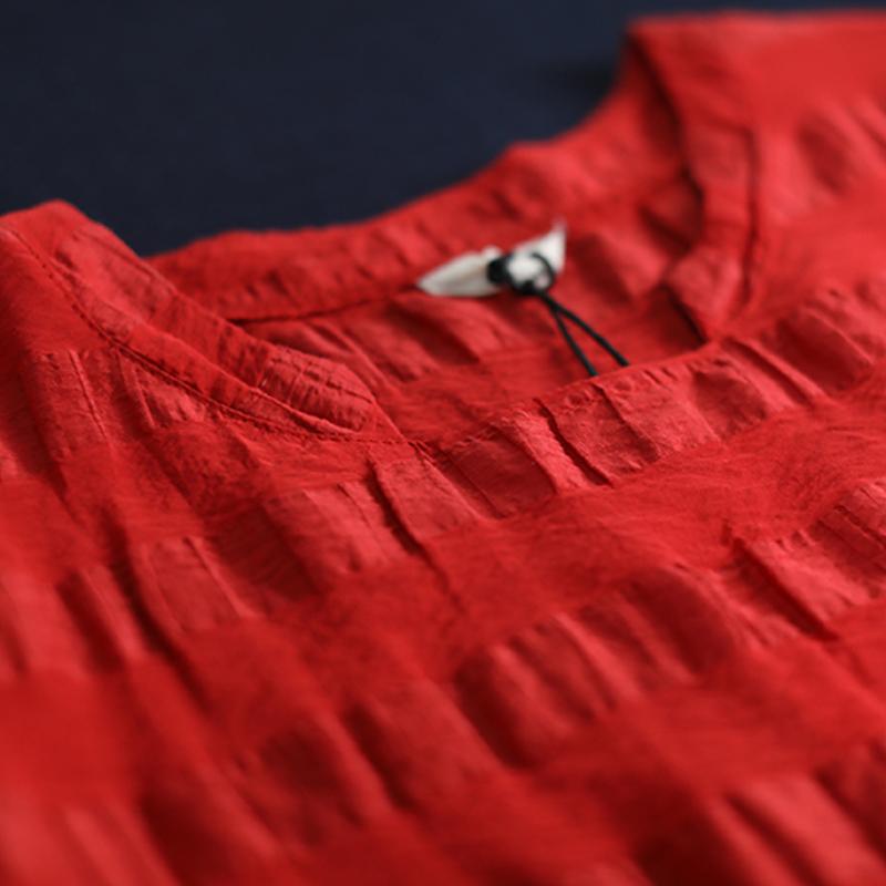 Striped Short Sleeve Cotton Round Neck Blouse