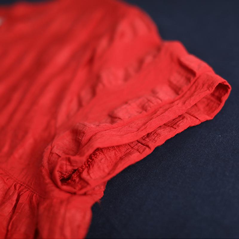 Striped Short Sleeve Cotton Round Neck Blouse