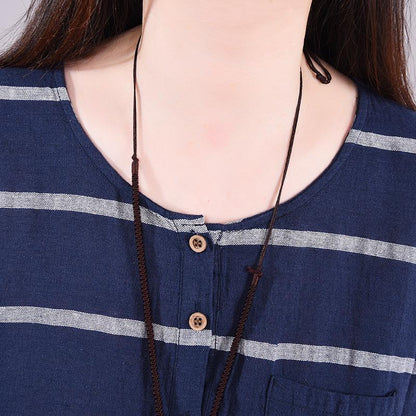 Striped Short Sleeve Elegant Round Collar Dress