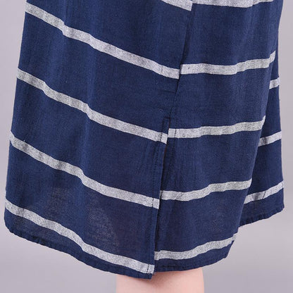 Striped Short Sleeve Elegant Round Collar Dress