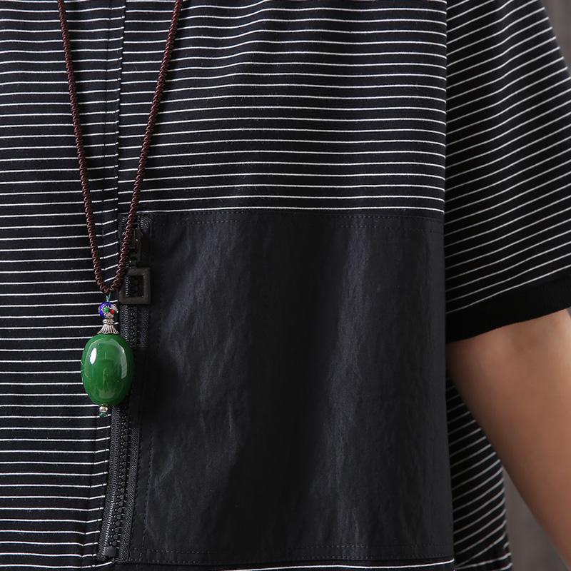 Striped Spliced Short Sleeve Loose Blouse