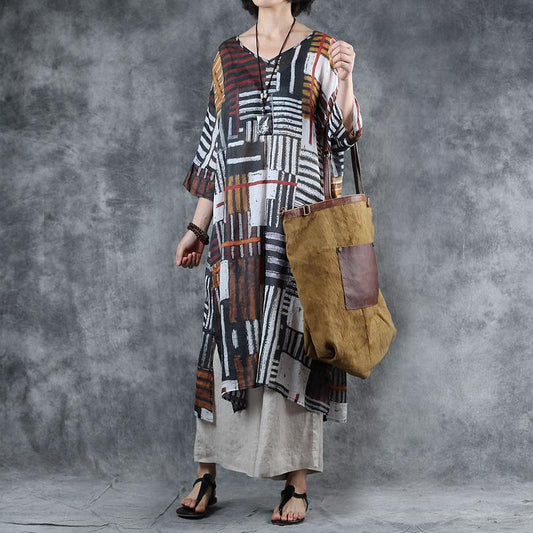 Striped Split Hem Loose Breathable Dress