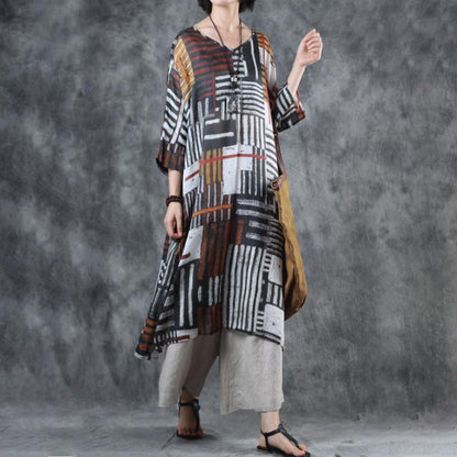Striped Split Hem Loose Breathable Dress