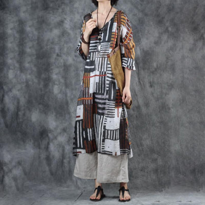 Striped Split Hem Loose Breathable Dress