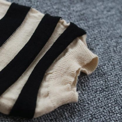Striped Stitching Sleeves Casual O-neck Blouse