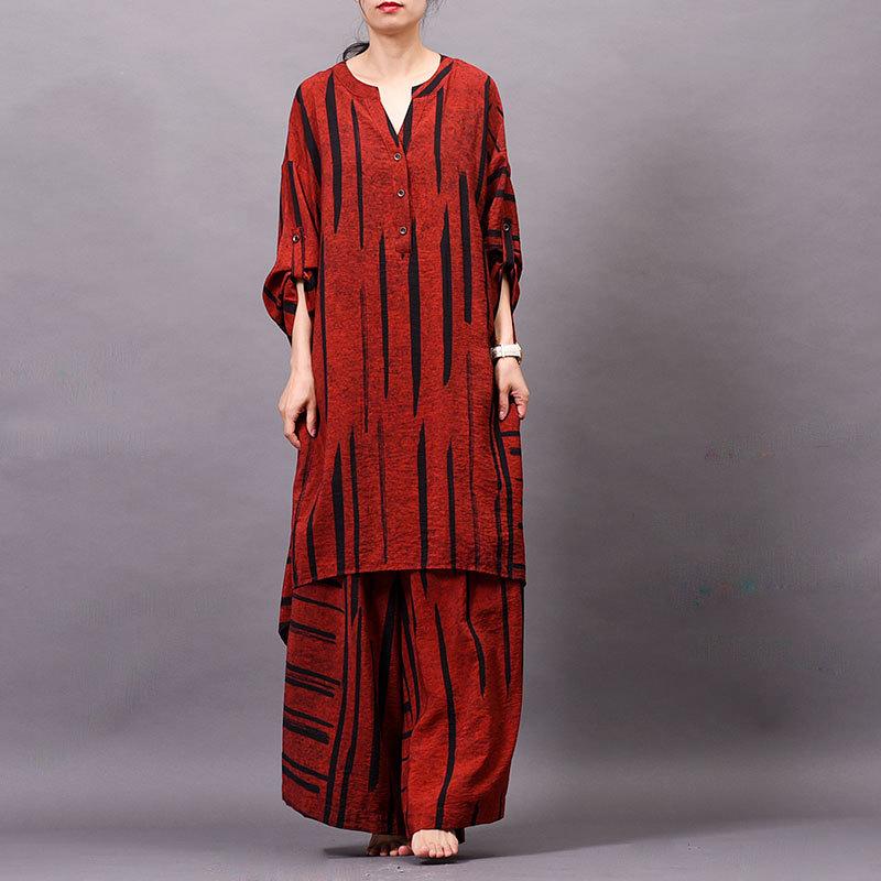 Striped V-Neck Casual Two Piece Set