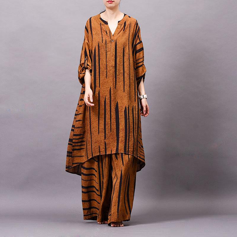 Striped V-Neck Casual Two Piece Set