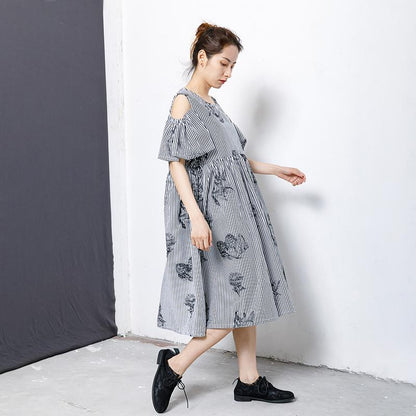 Stripes And Floral Printed Casual Dress