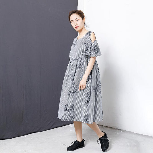 Stripes And Floral Printed Casual Dress