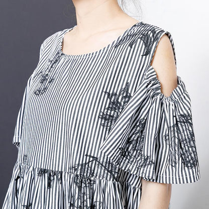 Stripes And Floral Printed Casual Dress