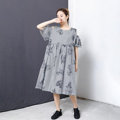 Stripes And Floral Printed Casual Dress