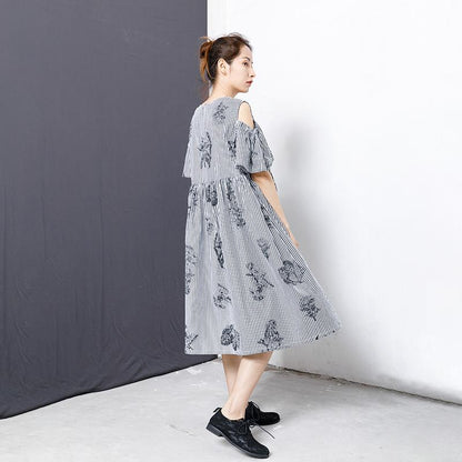 Stripes And Floral Printed Casual Dress