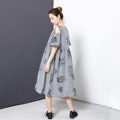Stripes And Floral Printed Casual Dress
