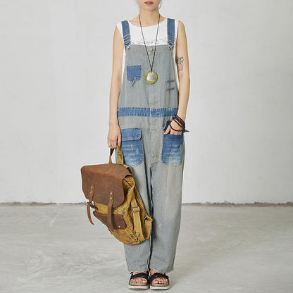 Stripes And Frayed Casual Loose Jumpsuit