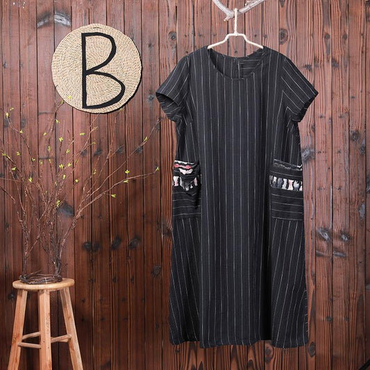 Stripes Back Single Breasted Black Dress