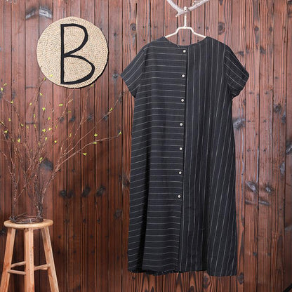 Stripes Back Single Breasted Black Dress