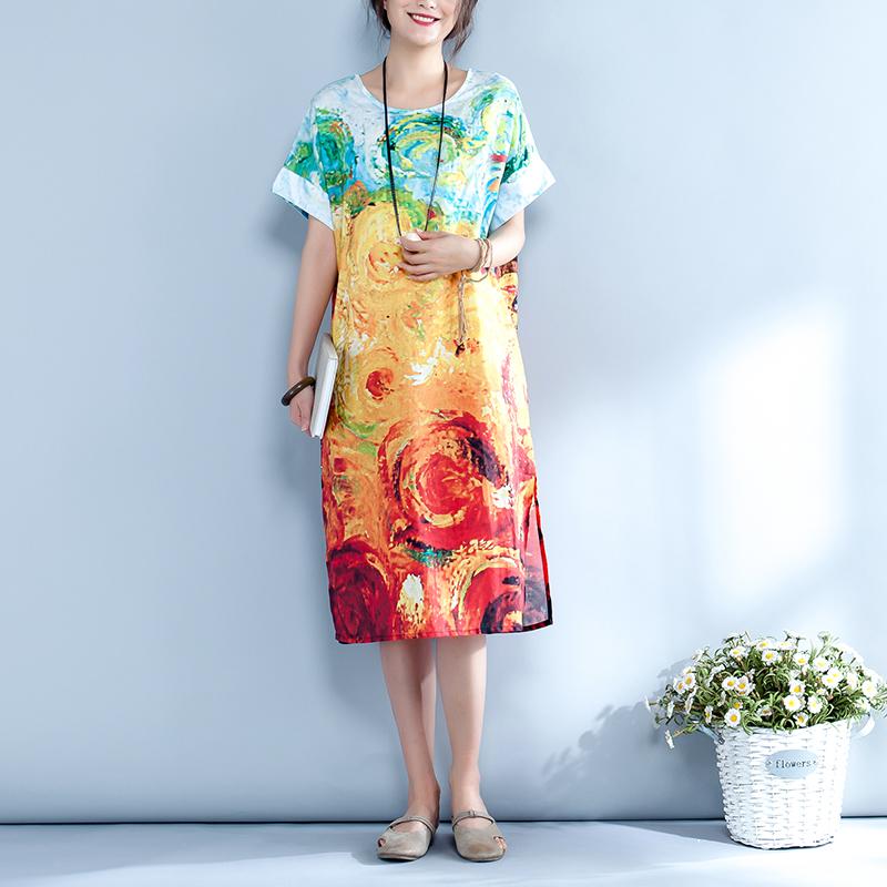Summer Abstract Printed Straight Midi Dress