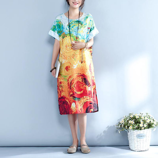 Summer Abstract Printed Straight Midi Dress
