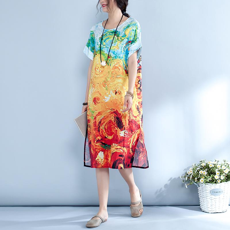 Summer Abstract Printed Straight Midi Dress