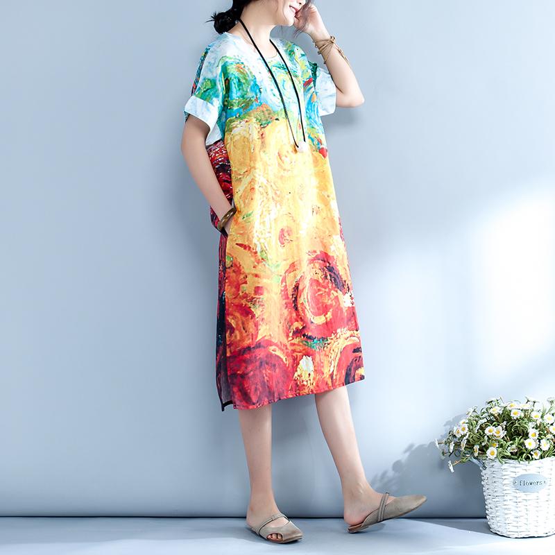 Summer Abstract Printed Straight Midi Dress