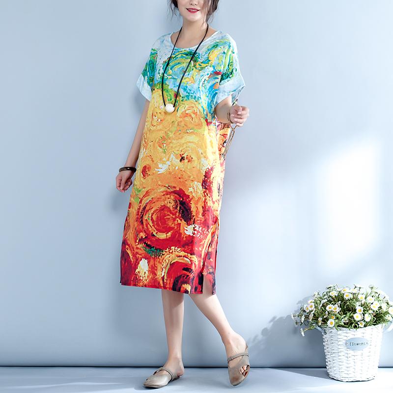 Summer Abstract Printed Straight Midi Dress