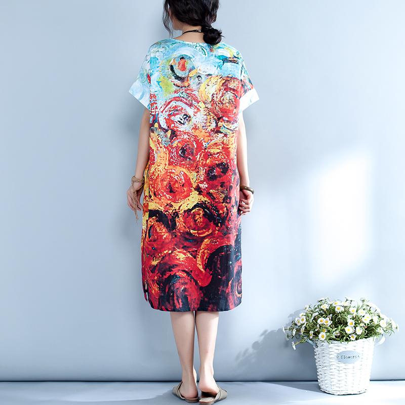 Summer Abstract Printed Straight Midi Dress