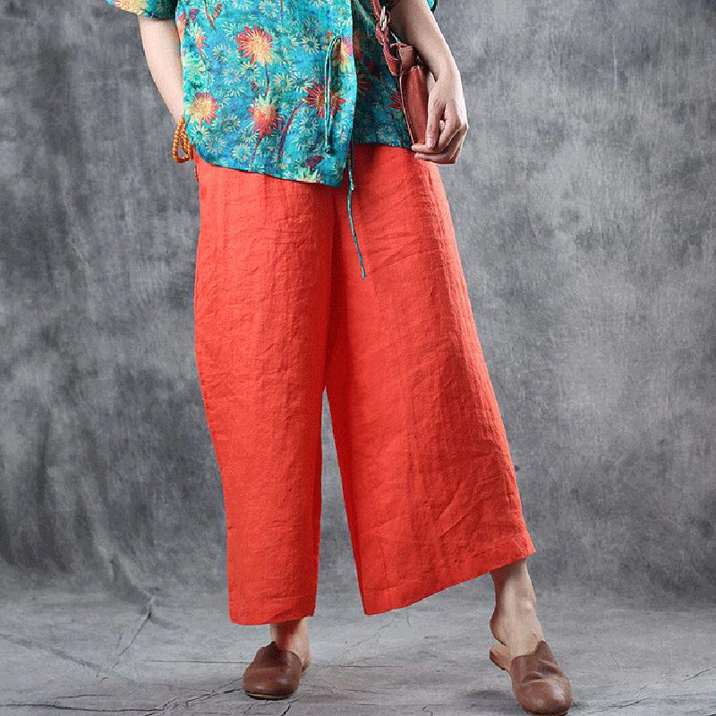 Summer Casual Orangered Thin Wide Leg Pants