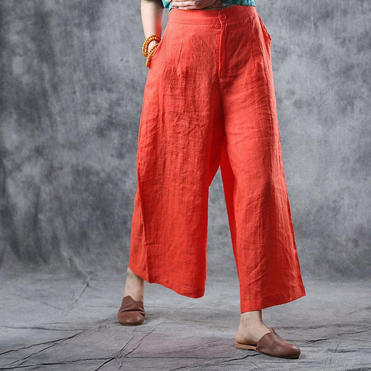 Summer Casual Orangered Thin Wide Leg Pants