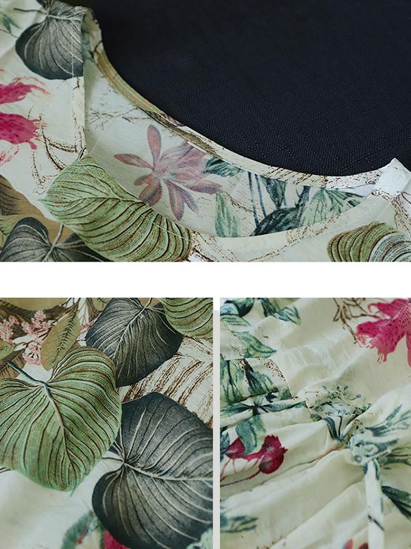 Summer Casual Plant Printed Sleeveless Dress