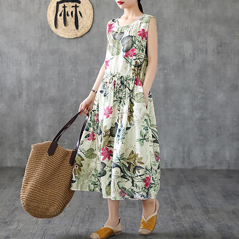 Summer Casual Plant Printed Sleeveless Dress